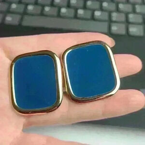 Vintage Gold-toned dark blue enamel earrings
